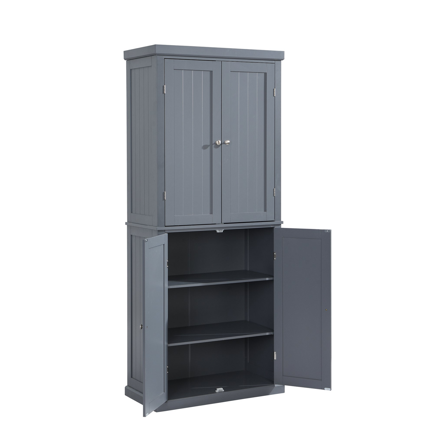 Freestanding Tall Kitchen Pantry, 72.4" Minimalist Kitchen Storage Cabinet Organizer with 4 Doors and Adjustable Shelves,Gray