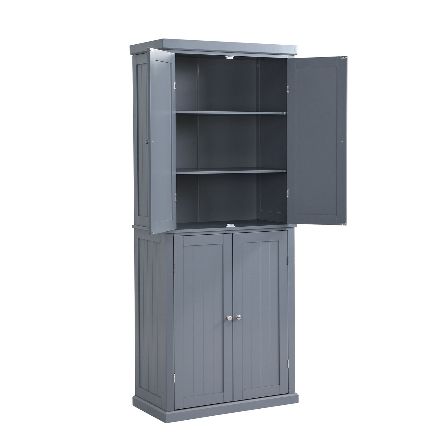 Freestanding Tall Kitchen Pantry, 72.4" Minimalist Kitchen Storage Cabinet Organizer with 4 Doors and Adjustable Shelves,Gray