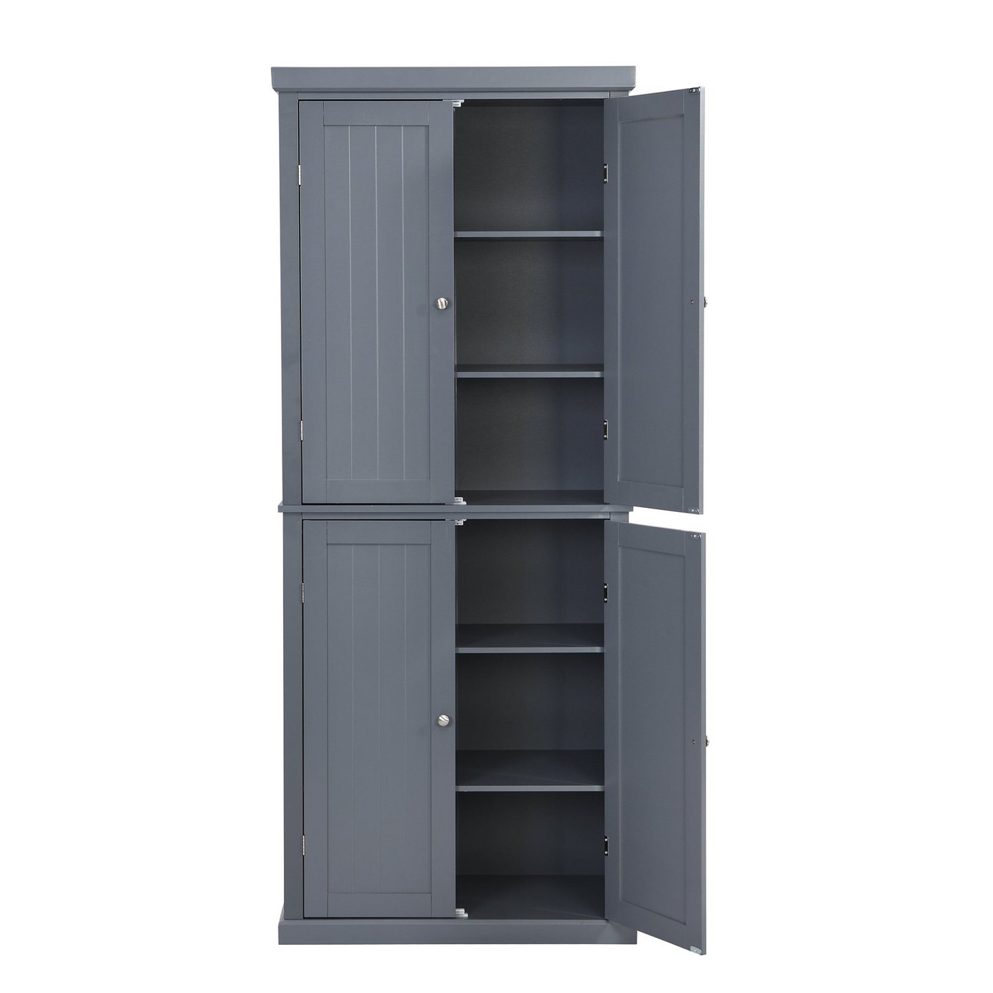 Freestanding Tall Kitchen Pantry, 72.4" Minimalist Kitchen Storage Cabinet Organizer with 4 Doors and Adjustable Shelves,Gray