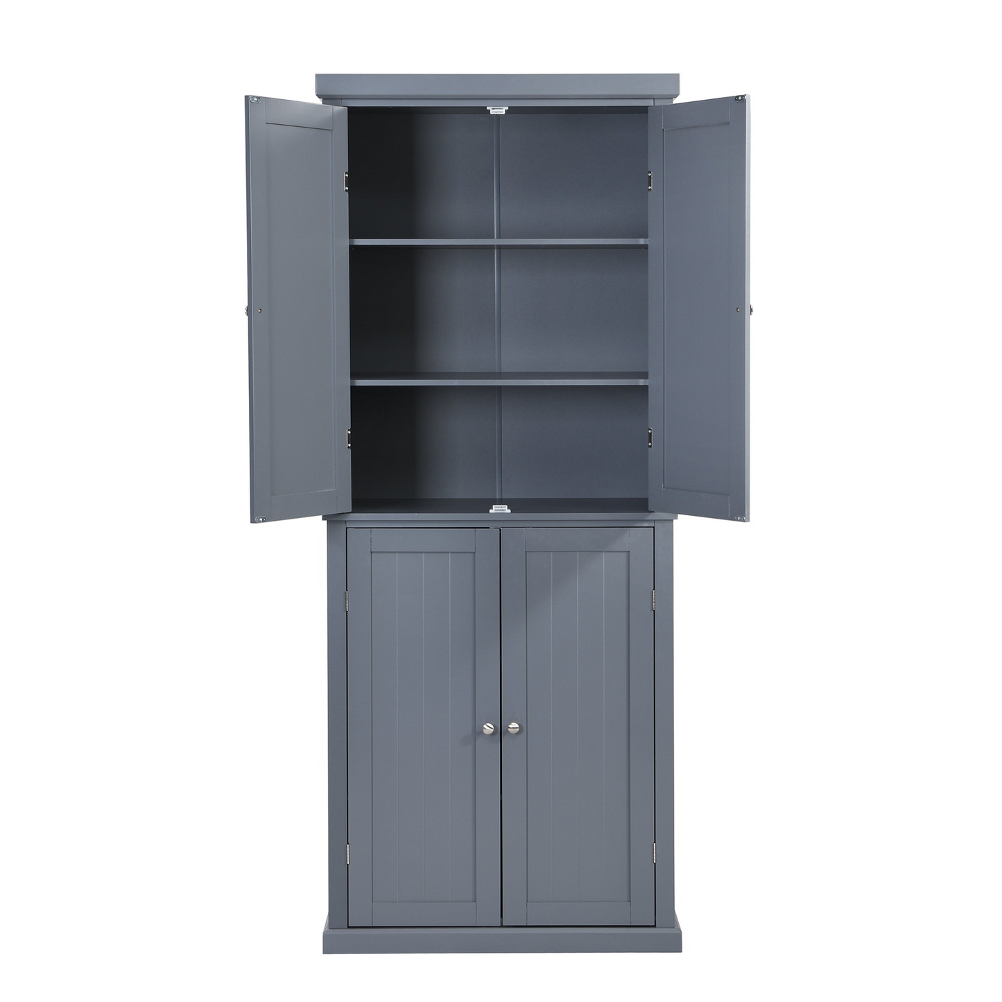 Freestanding Tall Kitchen Pantry, 72.4" Minimalist Kitchen Storage Cabinet Organizer with 4 Doors and Adjustable Shelves,Gray