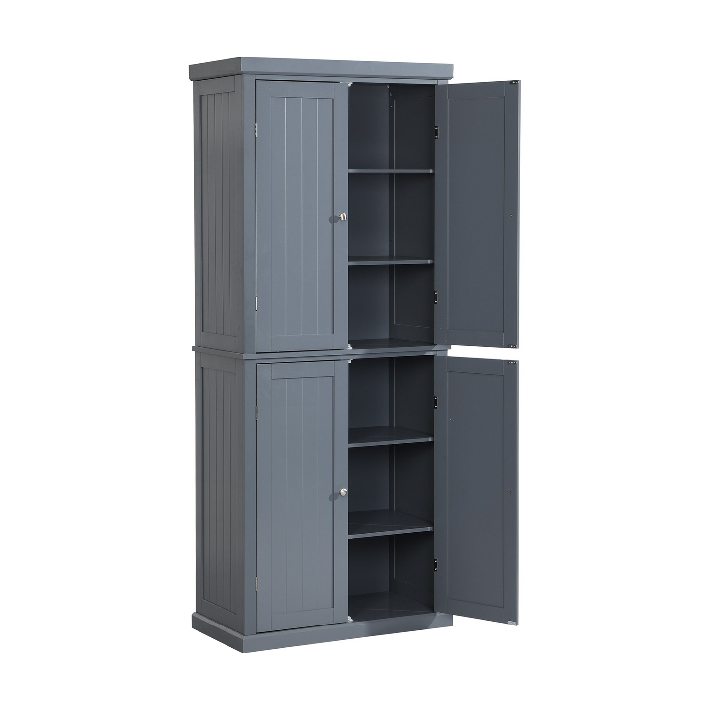 Freestanding Tall Kitchen Pantry, 72.4" Minimalist Kitchen Storage Cabinet Organizer with 4 Doors and Adjustable Shelves,Gray