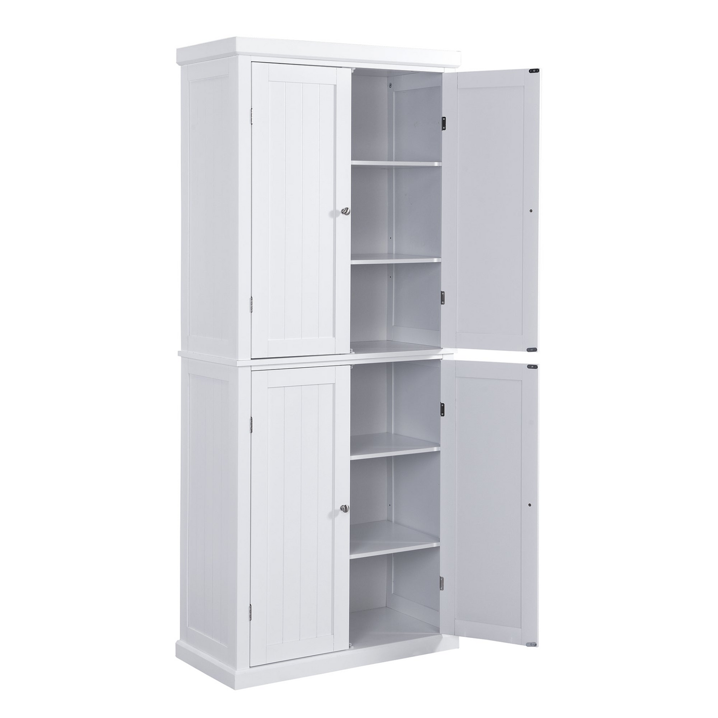 Freestanding Tall Kitchen Pantry, 72.4" Minimalist Kitchen Storage Cabinet Organizer with 4 Doors and Adjustable Shelves, White