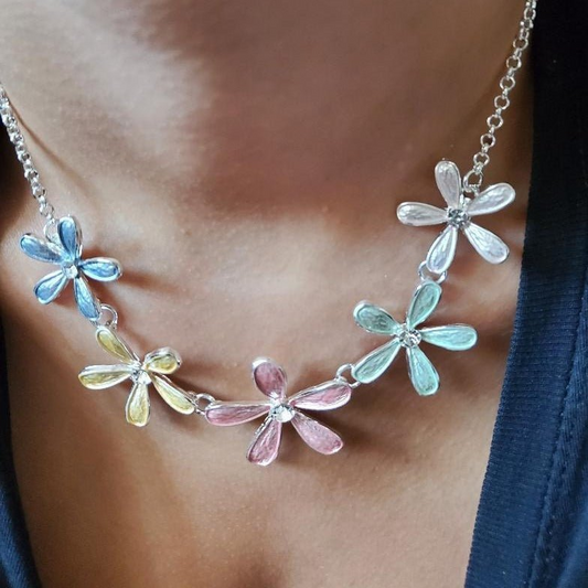 Multi Flower Link Necklace Set