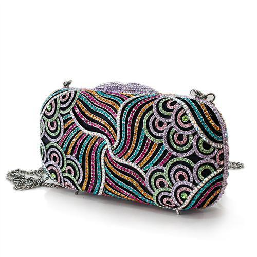 LO2365 - Imitation Rhodium White Metal Clutch with Top Grade Crystal  in Multi Color