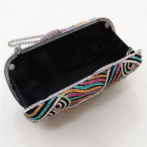 LO2365 - Imitation Rhodium White Metal Clutch with Top Grade Crystal  in Multi Color