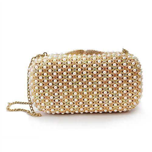 LO2377 - Gold White Metal Clutch with Top Grade Crystal  in Multi Color