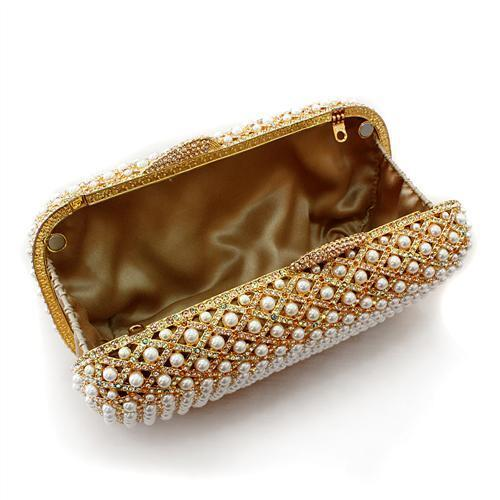 LO2377 - Gold White Metal Clutch with Top Grade Crystal  in Multi Color