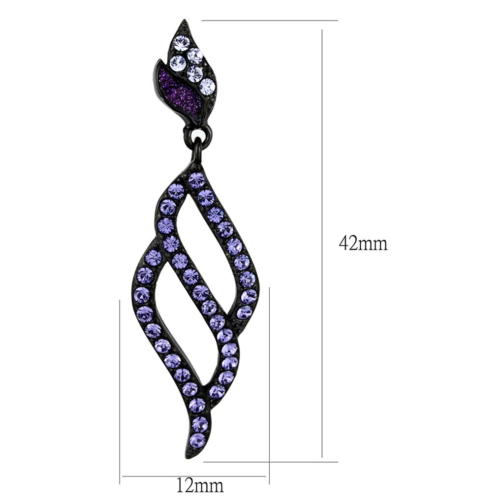 TK2379 - IP Black(Ion Plating) Stainless Steel Earrings with Top Grade Crystal  in Tanzanite