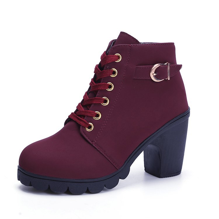 Chunky Block Heel Boots Buckle Ankle Boots