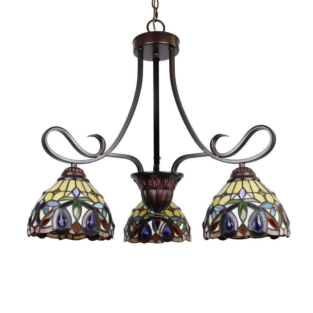 CHLOE Lighting SERENITY Victorian Tiffany-Style Dark Bronze 3 Light Mini Chandelier 25" Wide