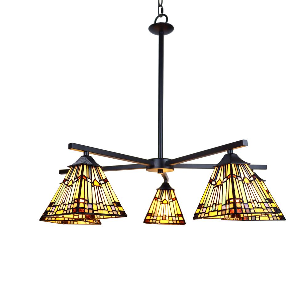 CHLOE Lighting KINSEY Mission Tiffany-style Blackish Bronze 5 Light Large Chandelier 30" Wide