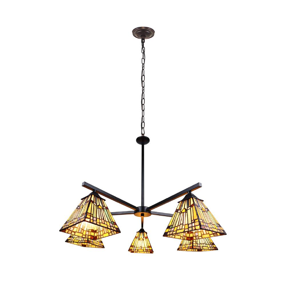 CHLOE Lighting KINSEY Mission Tiffany-style Blackish Bronze 5 Light Large Chandelier 30" Wide