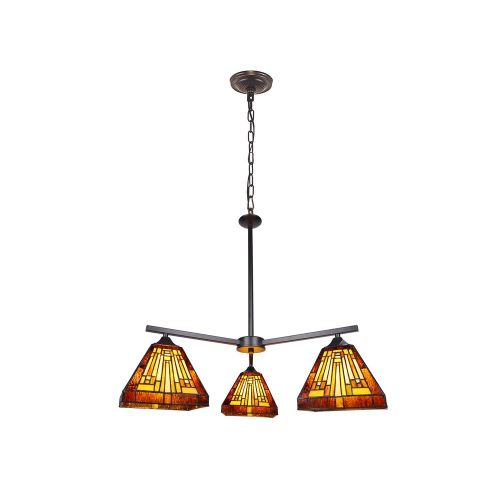 CHLOE Lighting INNES Mission Tiffany-Style Blackish Bronze 3 Light Mini Chandelier 27" Wide