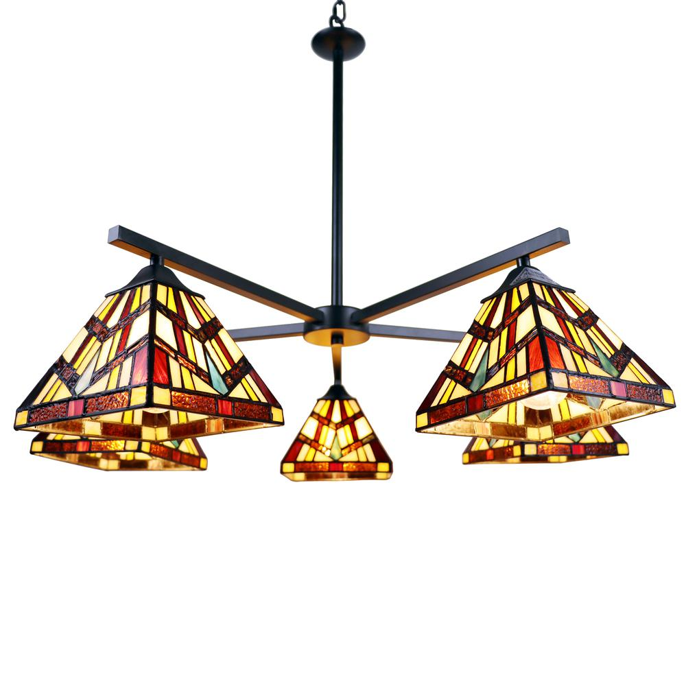 CHLOE Lighting VINCENT Mission Tiffany-style Blackish Bronze 5 Light Chandelier 30" Wide