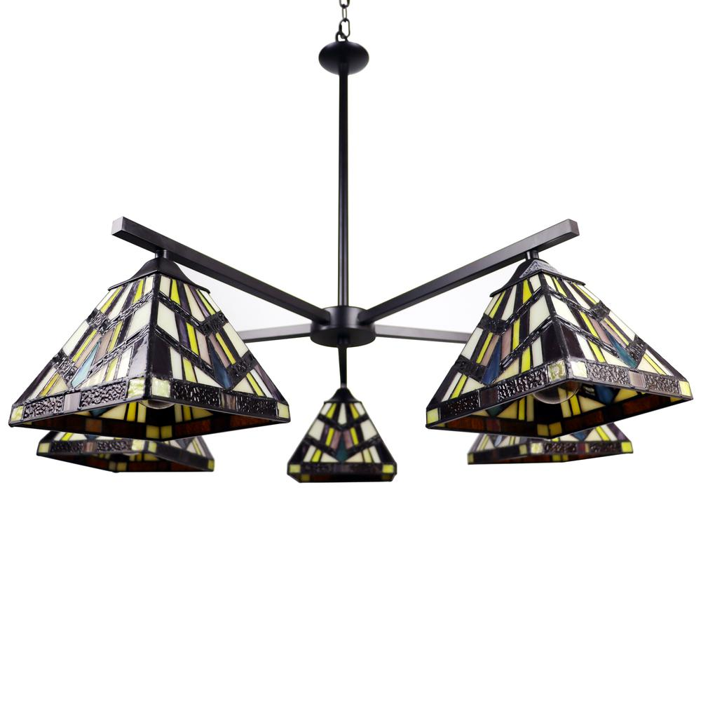 CHLOE Lighting VINCENT Mission Tiffany-style Blackish Bronze 5 Light Chandelier 30" Wide