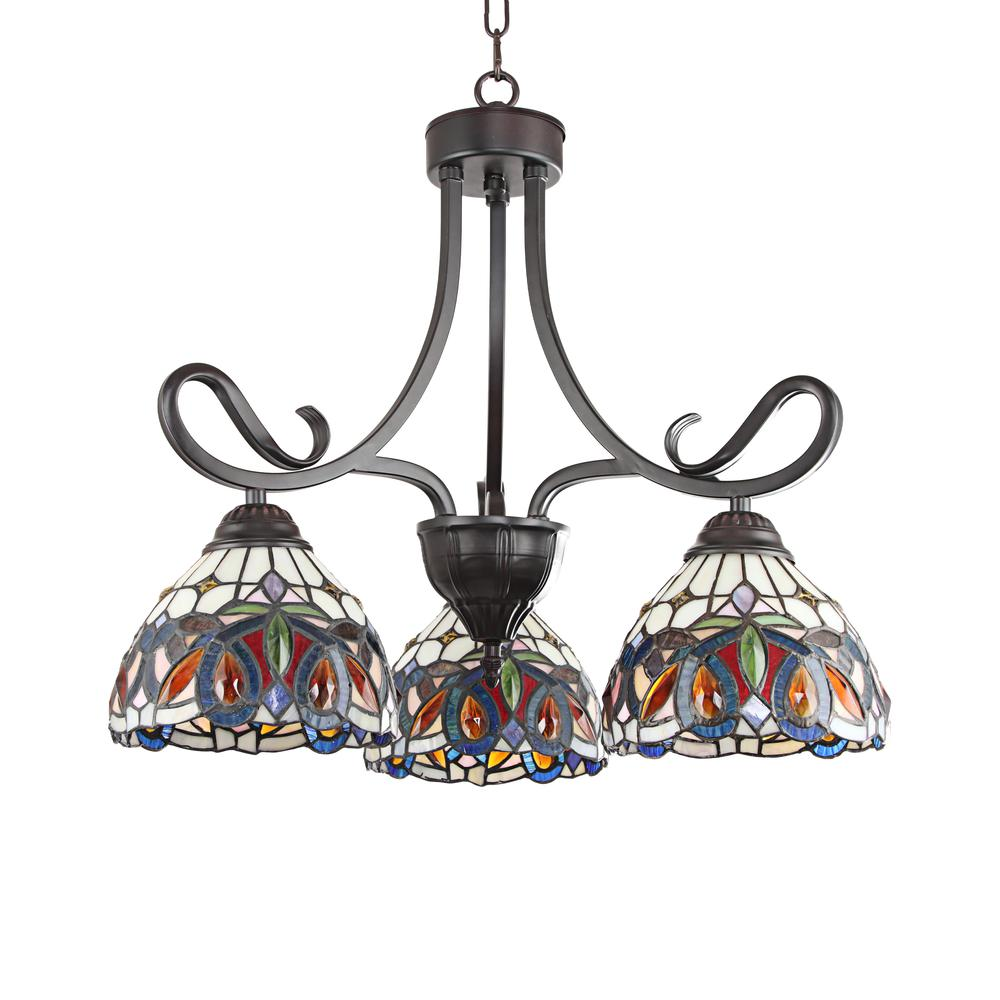 CHLOE Lighting SERENITY Victorian Tiffany-style Dark Bronze 3 Light Mini Chandelier 22" Wide