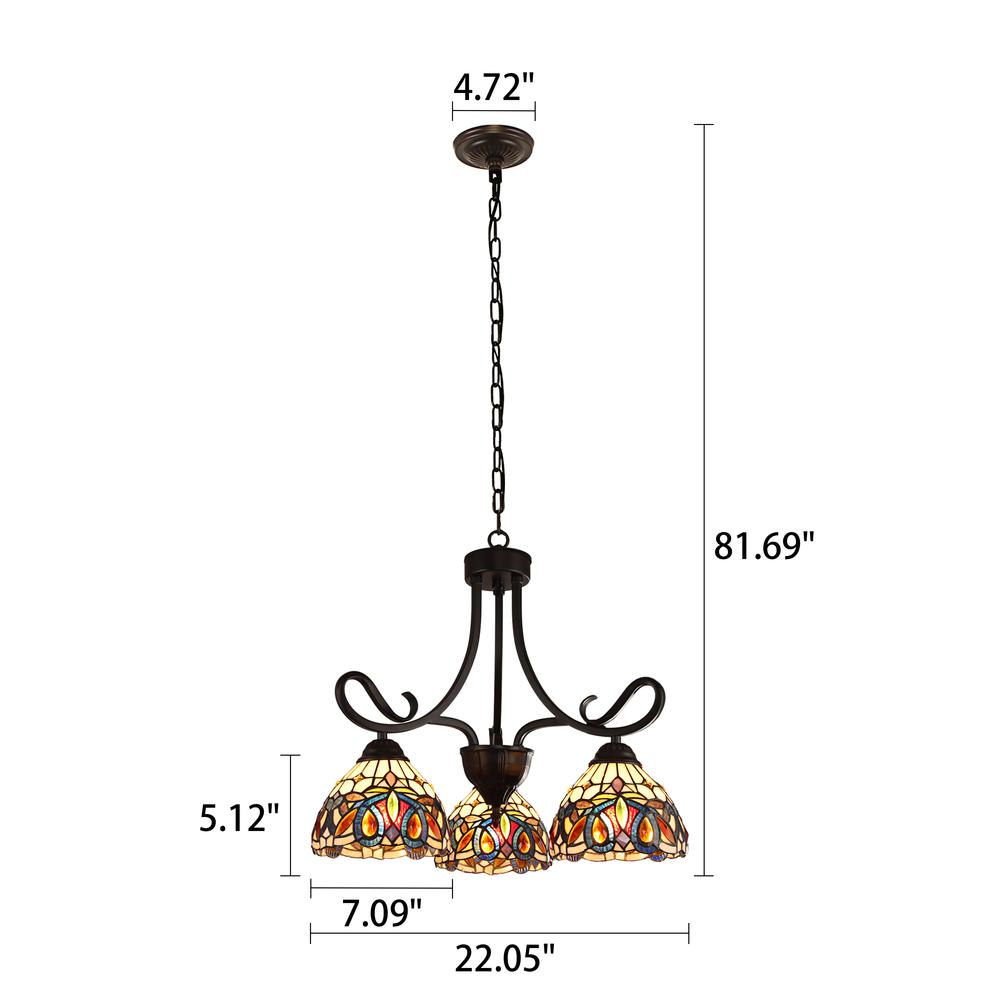 CHLOE Lighting SERENITY Victorian Tiffany-style Dark Bronze 3 Light Mini Chandelier 22" Wide