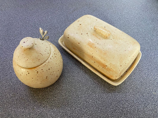 Butter Dish and Sugar Bowl Set Oatmeal Glaze