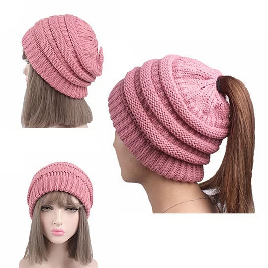 Pony Beanie Super Cute Cable Knit Hat