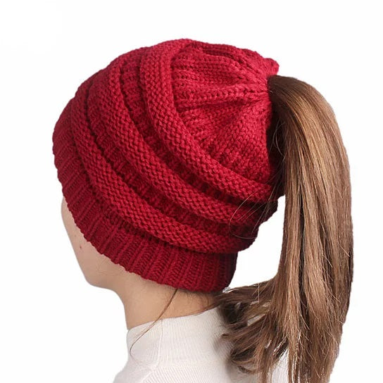 Pony Beanie Super Cute Cable Knit Hat