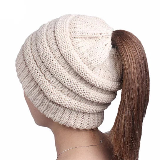 Pony Beanie Super Cute Cable Knit Hat