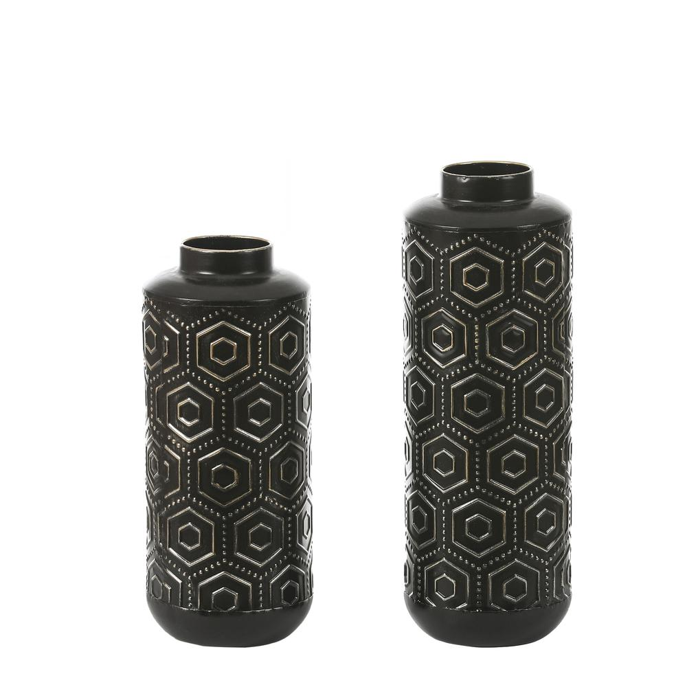 Set of 2 Black and Gold Metal Bottle Vases