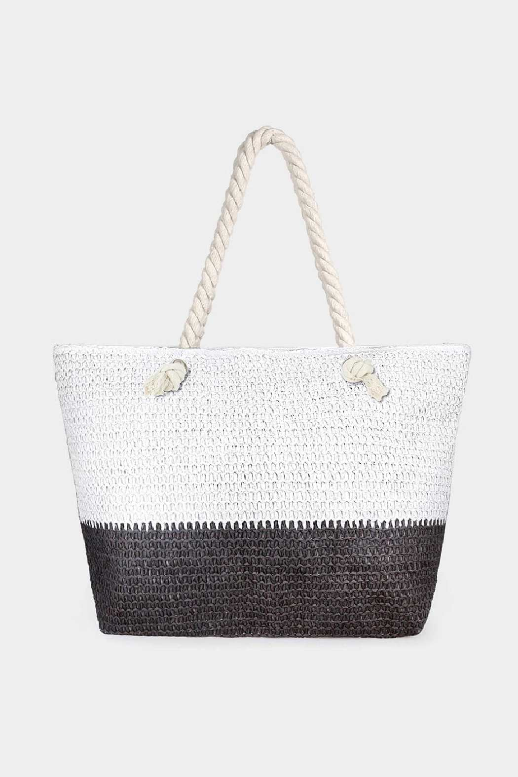 Straw Beach Tote, 2 Tone