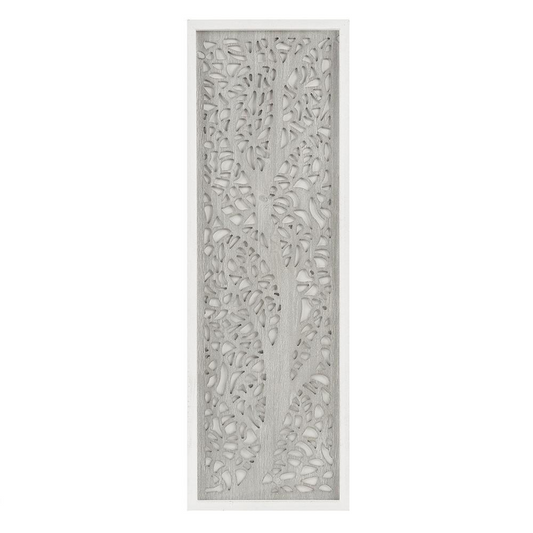 Carved Wood Panel Wall Décor in Grey/White