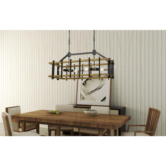 Bruck 60W X 6 Metal/Pine Wood Island Chandelier  (Edison Bulbs Not included)