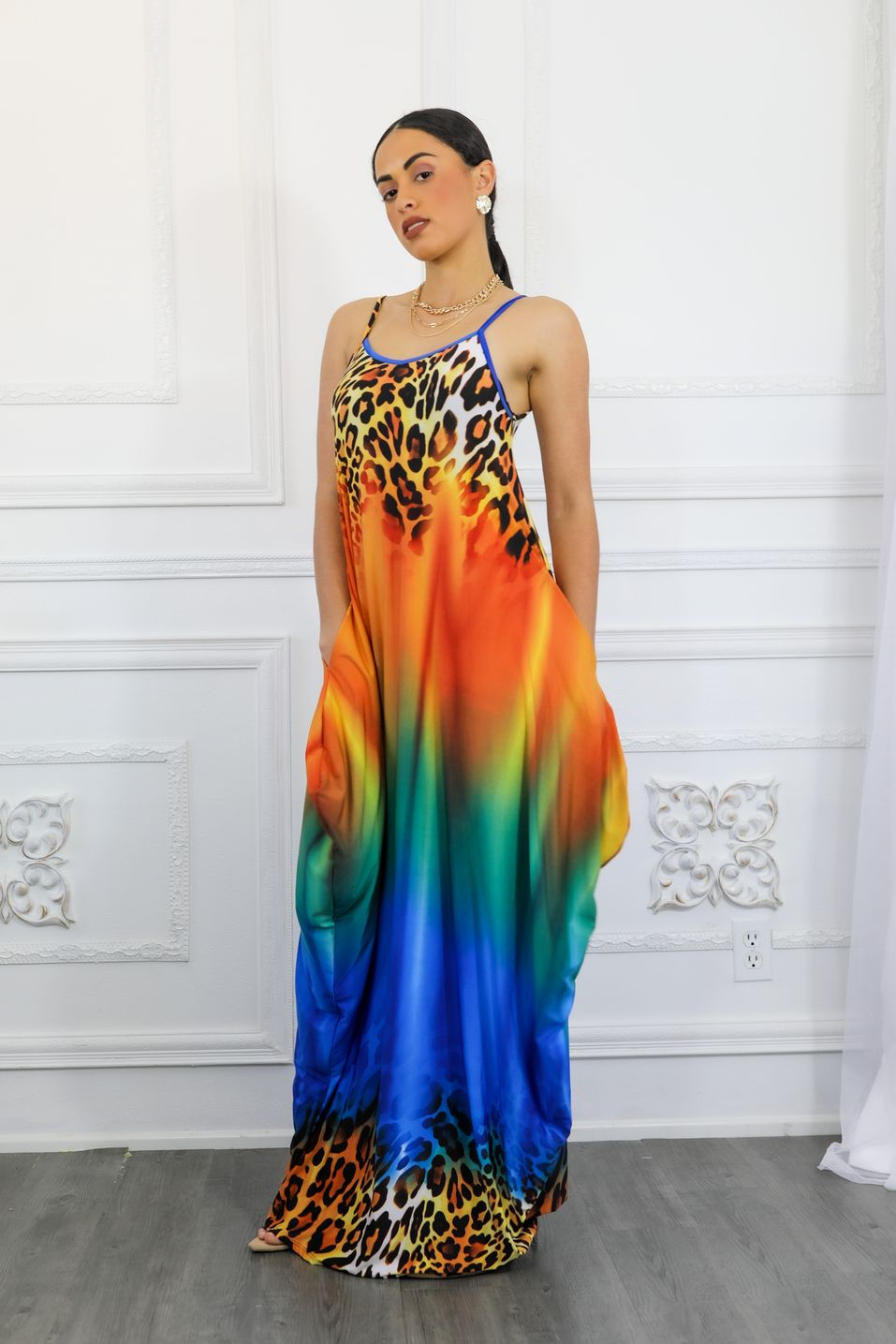 Cheetah Ombré Print Flow Maxi Dress with Side Pockets