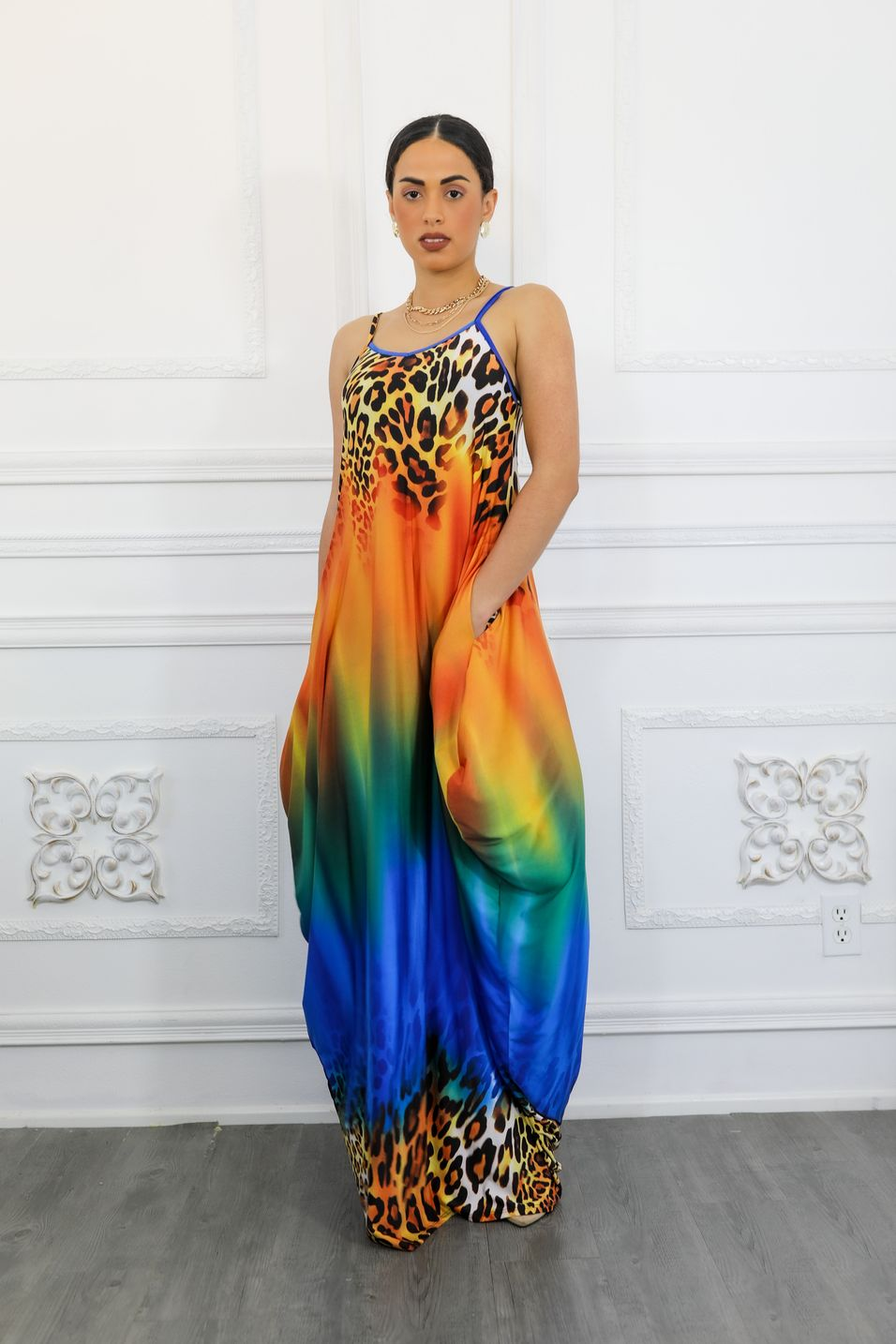 Cheetah Ombré Print Flow Maxi Dress with Side Pockets