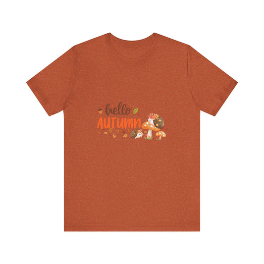 Hello Autumn. hedgehogs Unisex Jersey Short Sleeve Tee