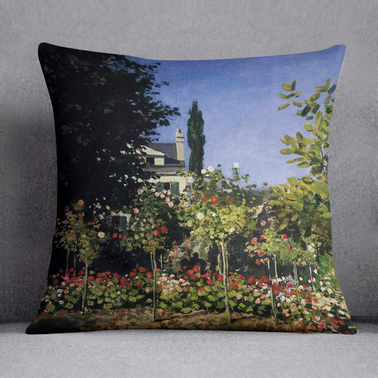 Garden In Flower At Sainte Adresse by Monet Cushion