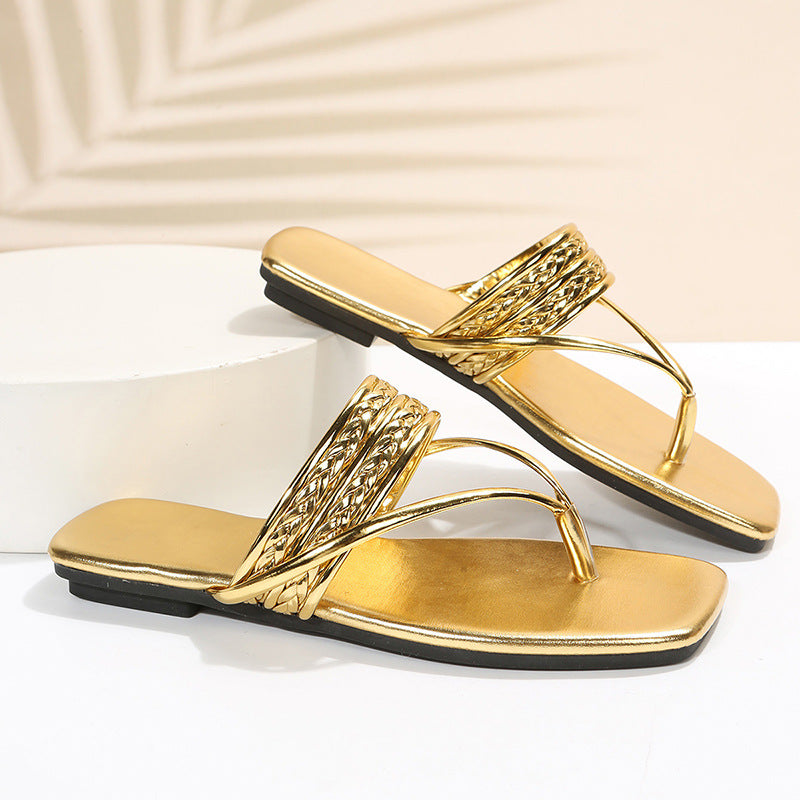 Gold Flat Sandals Summer Flip Flops Non-slip Slides