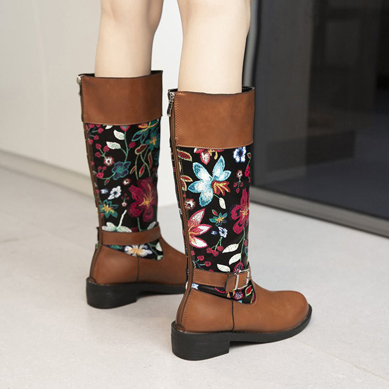 Flower Print Western Boots