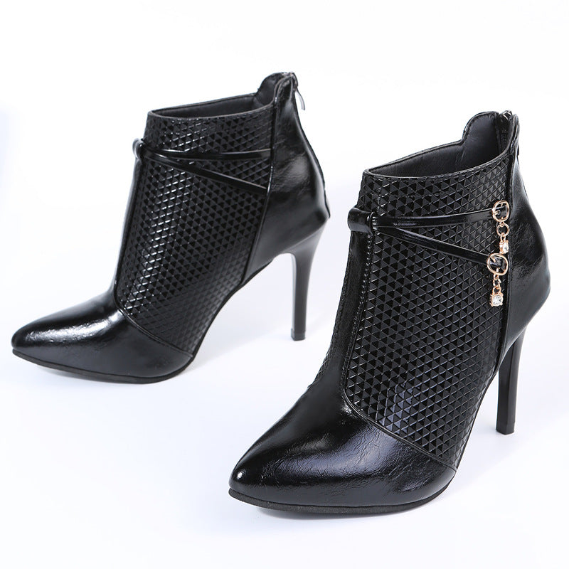 Diamond Textured Ankle Heel Boots