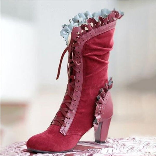 Lace-Up Victorian Women Ruffle Boots