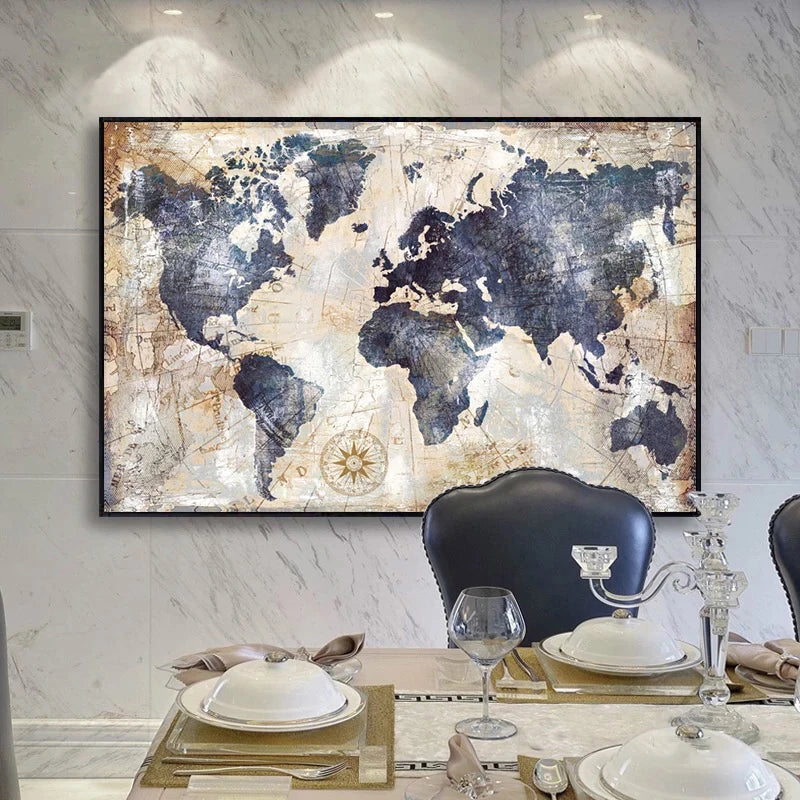 Vintage World Map Canvas Painting Print