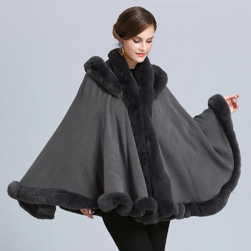 Thick Warm Poncho Cape Faux Fur, 5 Colors