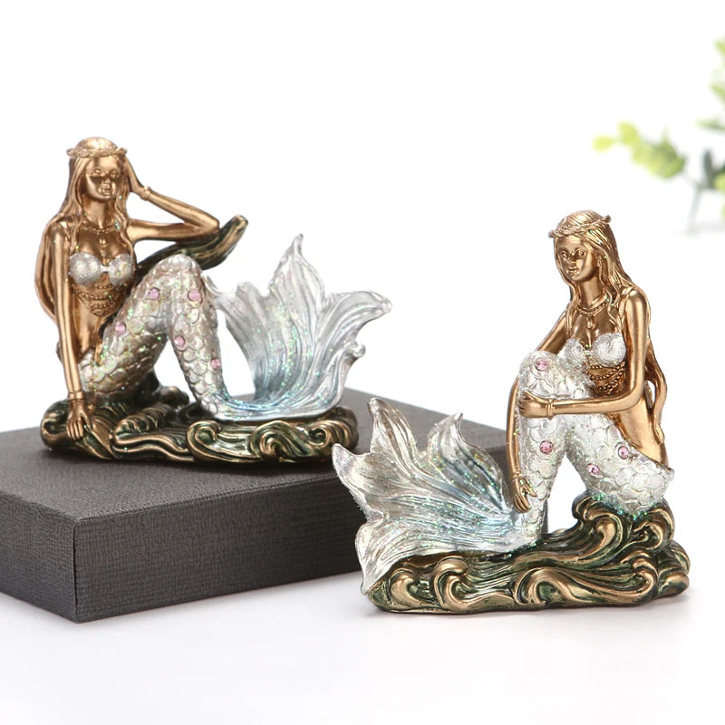 Resin Mermaid Figure Rhinestone Sea Maiden