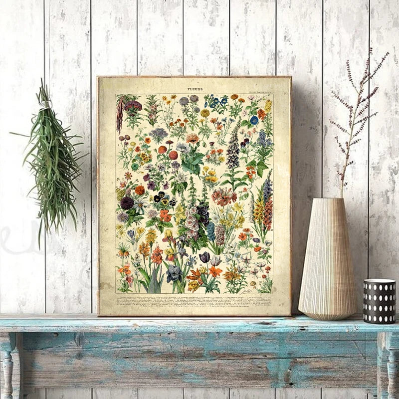 French Flowers Vintage Posters and Prints Botanical Retro Canvas Print