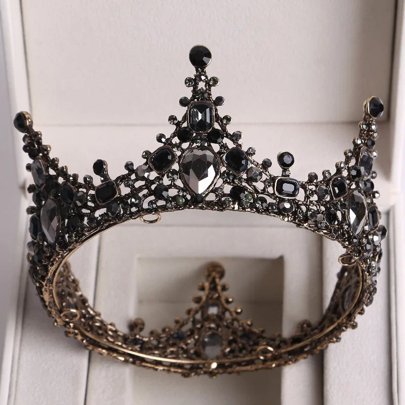 Baroque Black Crystal Big Round Tiaras