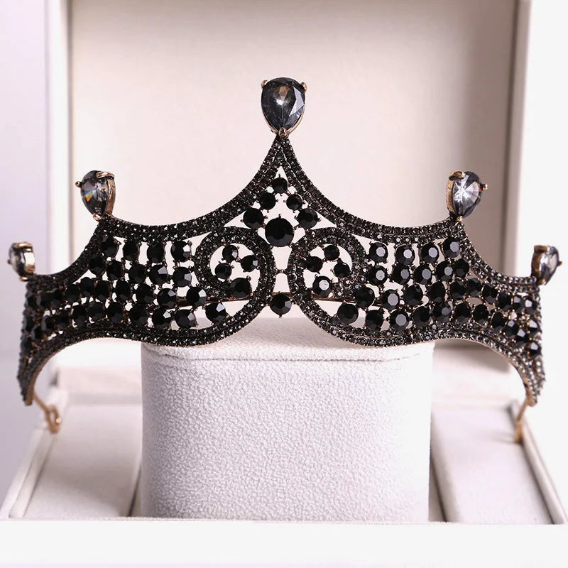 Baroque Black Crystal Big Round Tiaras