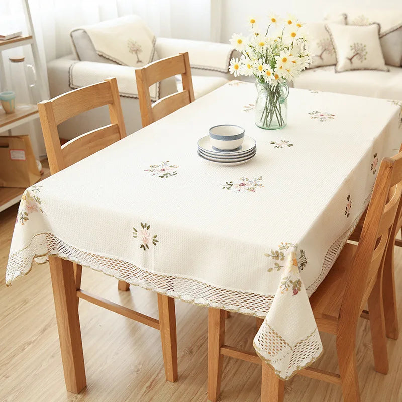 Europe Flowers Tablecloth White Hollow Lace