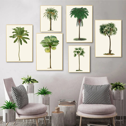 Tropical Palm Tree Vintage Illustrations Canvas Prints