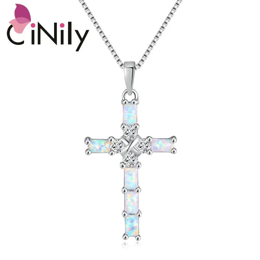 Opal Christian  Cross Necklace Pendant