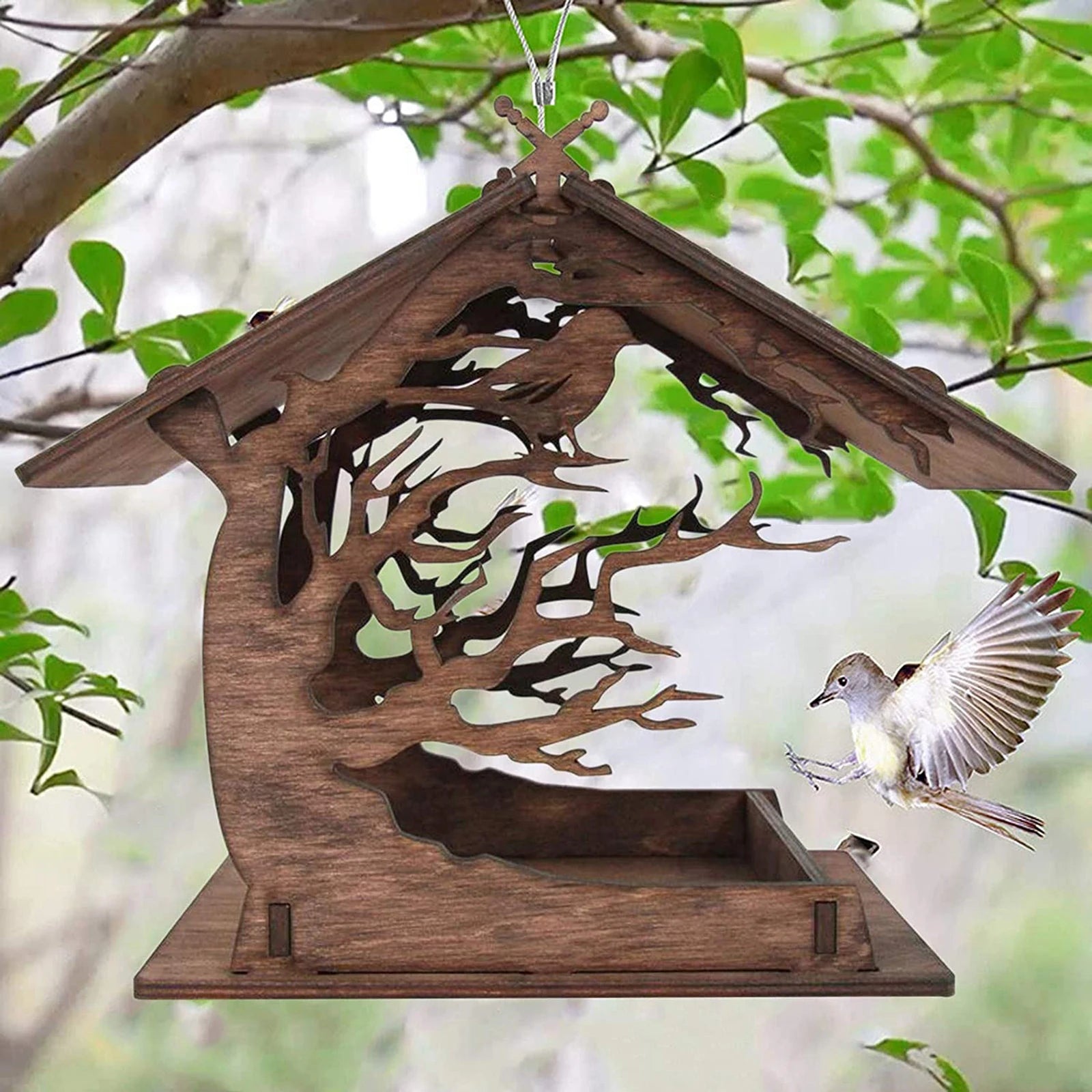 Birdhouse Bird Feeder Outdoor Patio Hanging Birds Ornament Feeding Tray