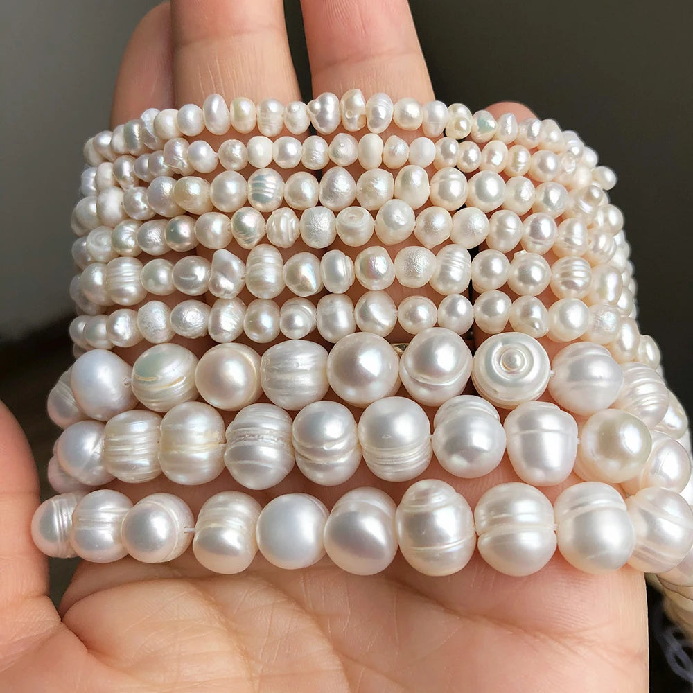 Natural White Freshwater Pearls Beads Irregular Round Cultured Pearls DIY