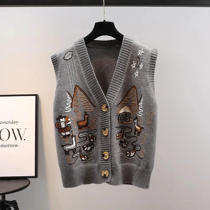 Sweater Knitted Vest Korean Fashion Cardigan