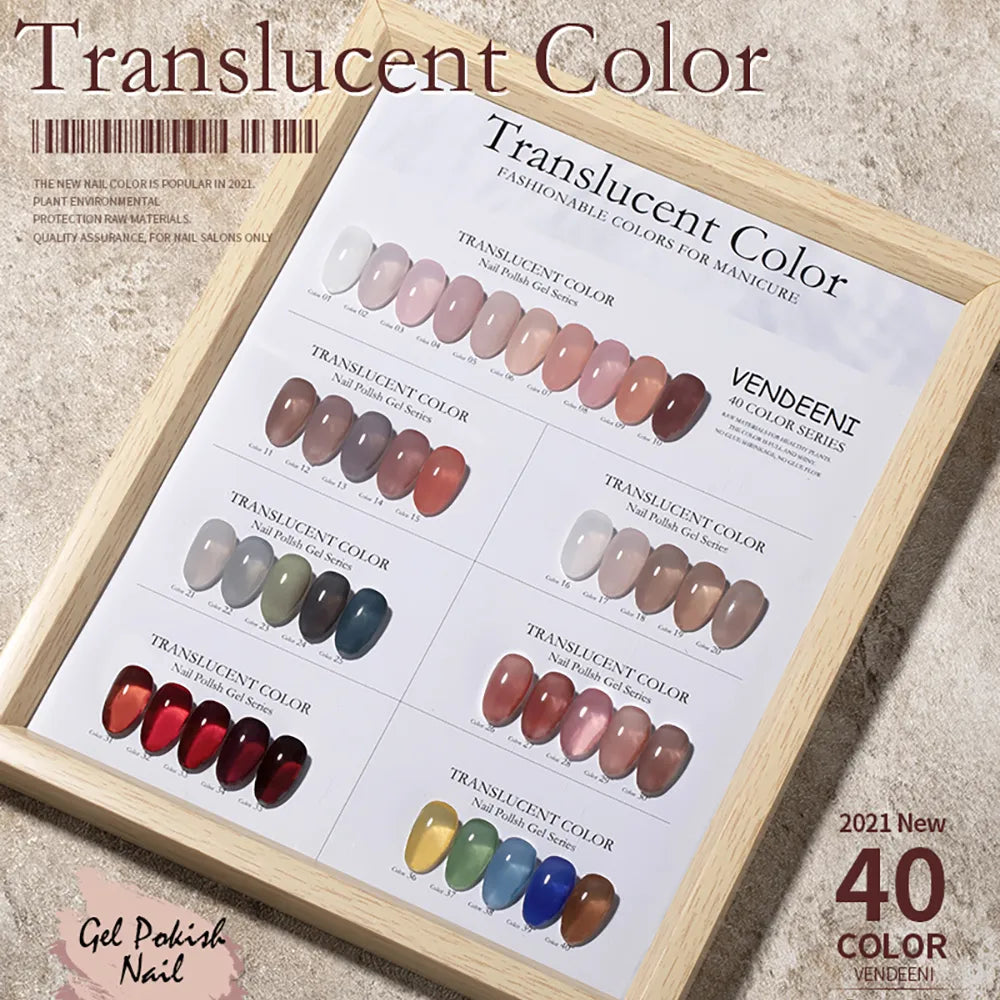 Vendeeni 40 Colors Translucent Gel Nail Polish 15ml